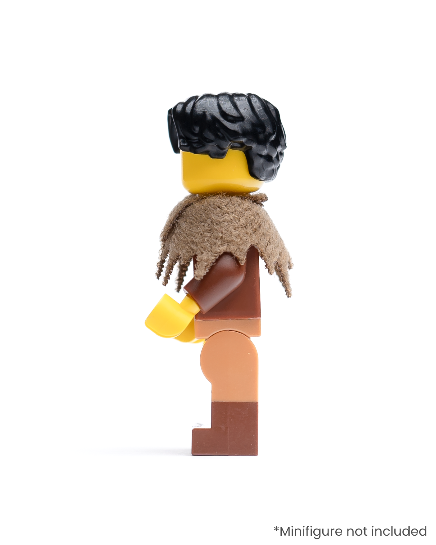 Side view of LEGO minifigure with a fur collar on a white background