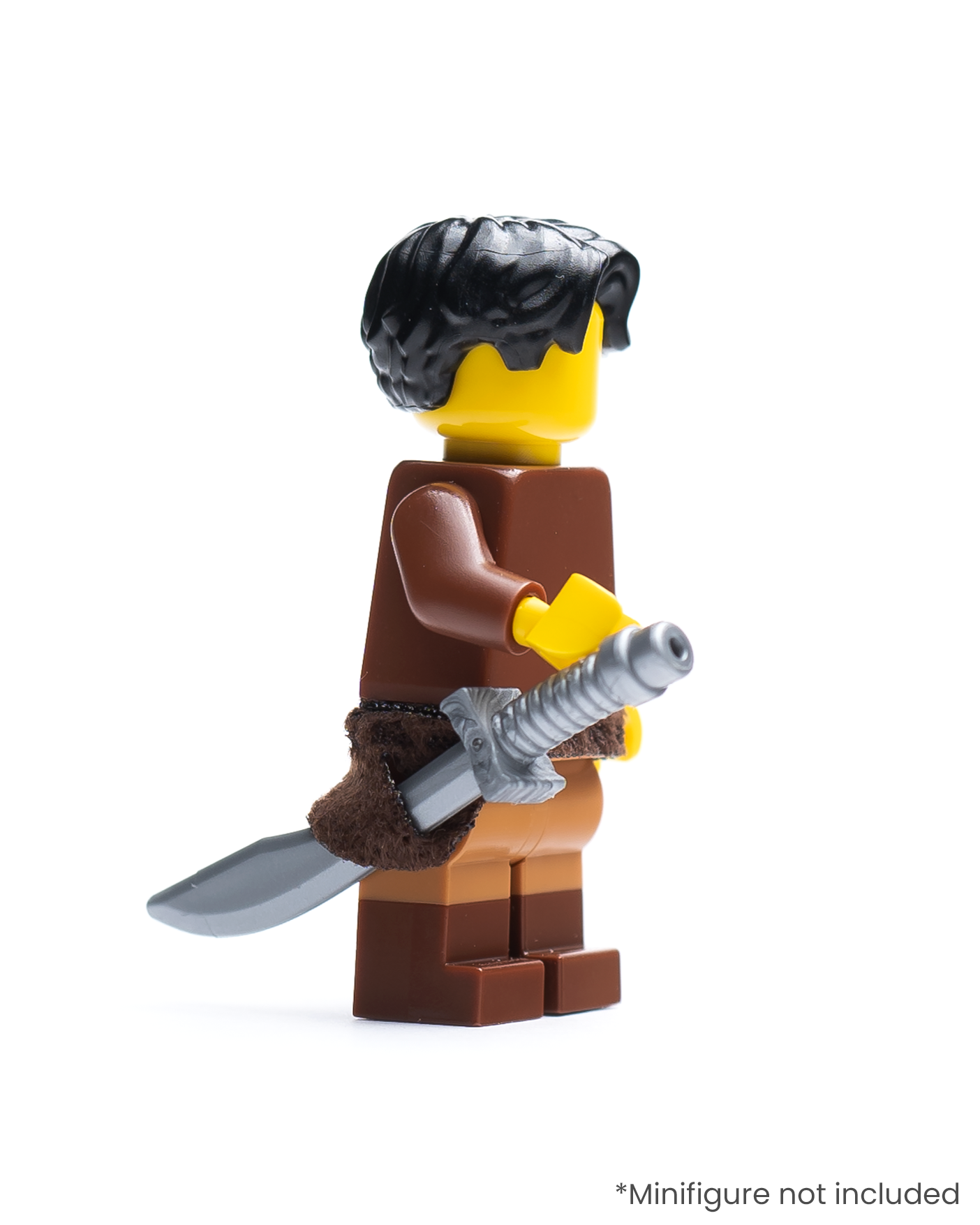 Side view of LEGO minifigure wearing a belt with a scabbard and sword