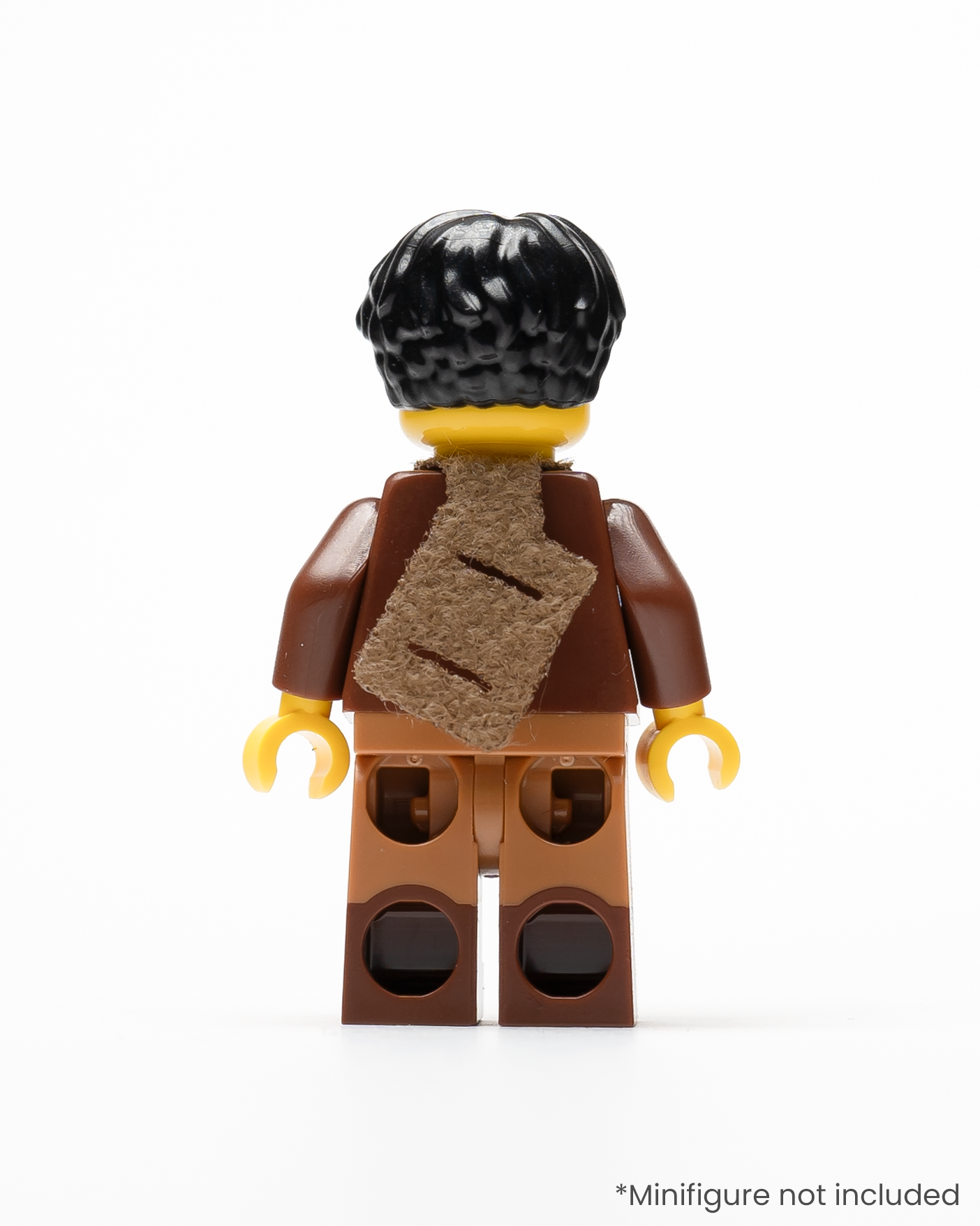 A rear view of a LEGO minifigure wearing a sheath on its back