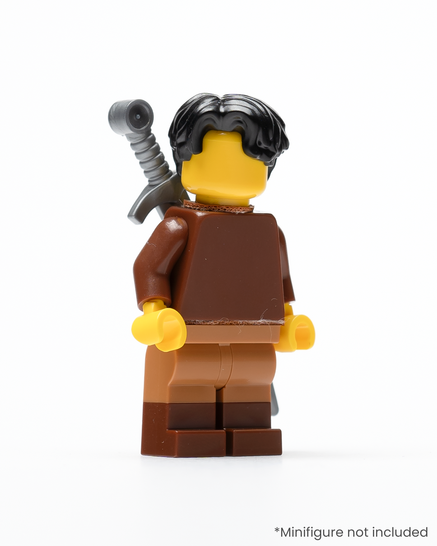 A LEGO minifigure wearing a sword in a sheath on its back