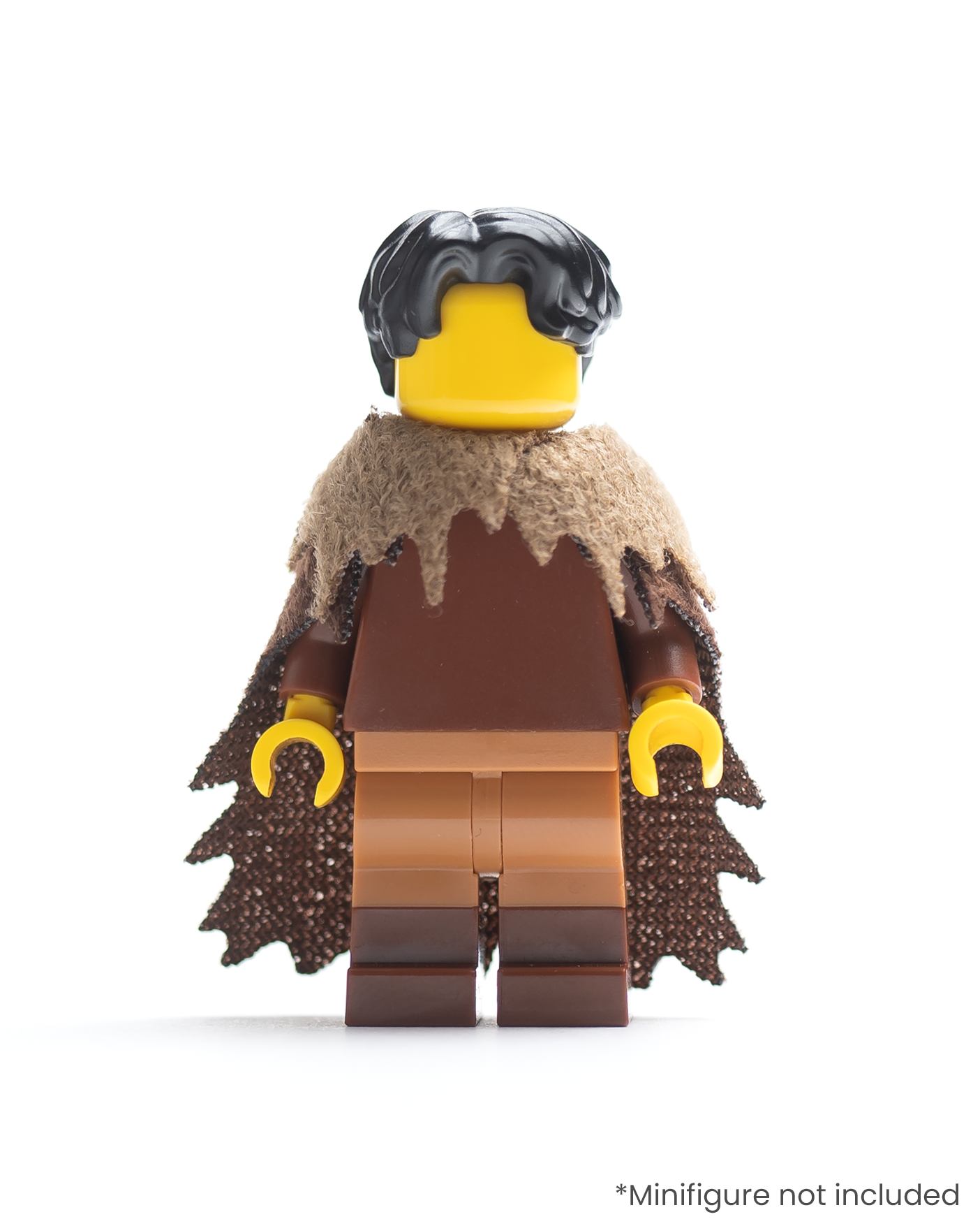 LEGO minifigure with a tattered cloak and fur collar on a white background