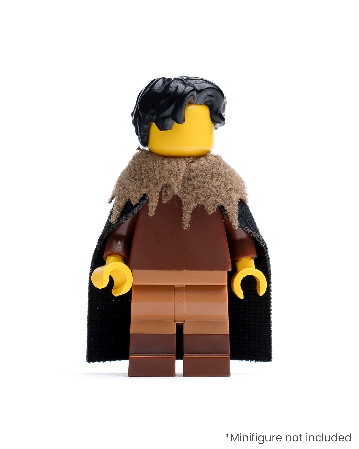LEGO minifigure with a black cloak and fur collar on a white background